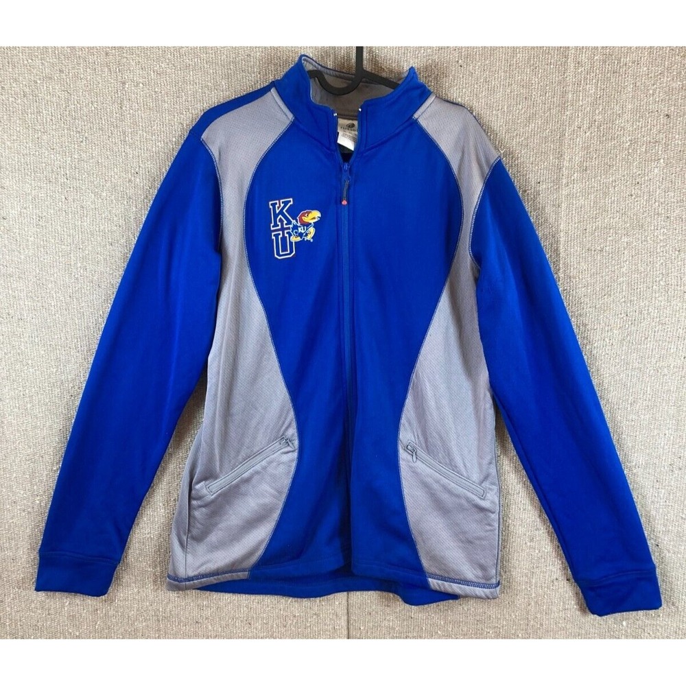 Mens Sz XL KANSAS Jayhawks Blue Gray Full Zip Blue Sweater Mock Neck